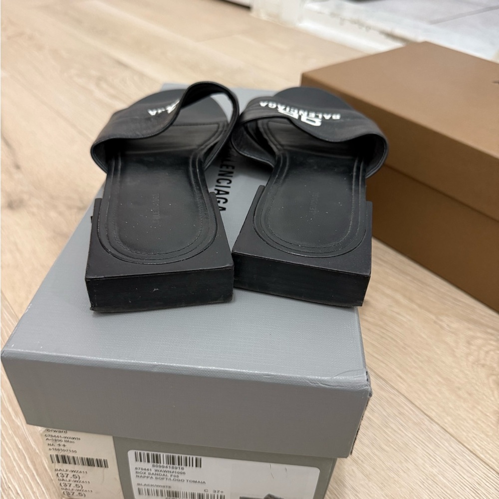 Balenciaga Black Slides with White Logo - Picture 2 of 5